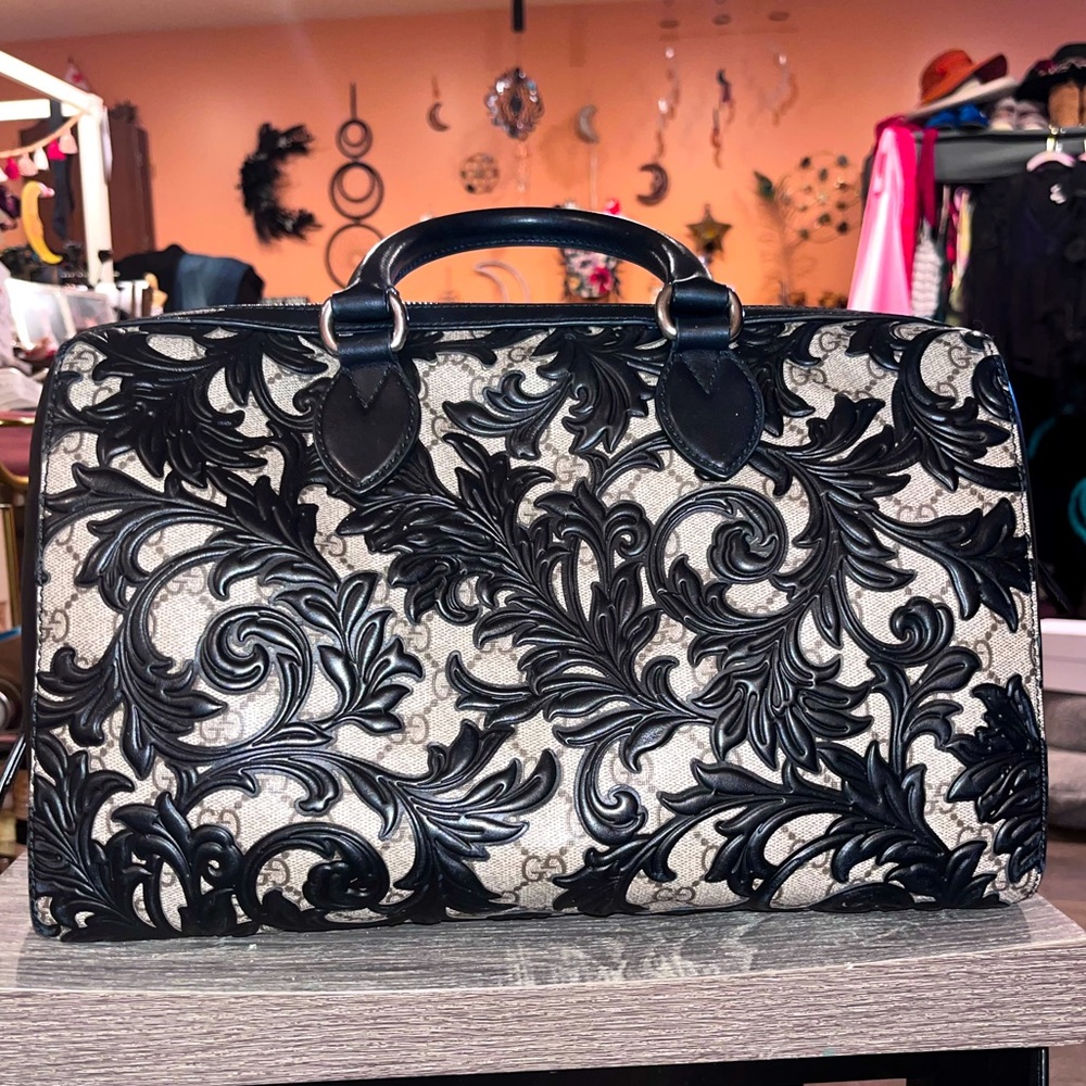 GG Gucci Supreme Arabesque Medium Boston Bag Black